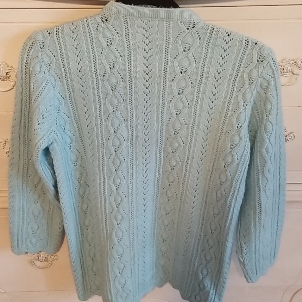 Vintage Tiffany Blue Wool Sweater - Picture 2 of 6